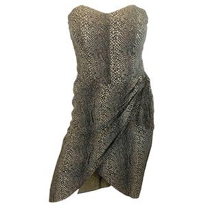 VINTAGE 90s Y2K Strapless Snakeskin Print Faux Wrap Mini Dress